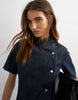 Topshop denim mandarin collared mini dress in indigo rinse