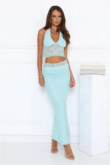 Style That Stays Halter Lace Crop Top Blue
