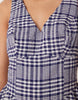 waisted v neck maxi dress with seaming details in blue gingham
