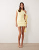 Wanderdoll Nelly triple layered slinky sculpted tie detail off the shoulder mini dress in lemon