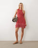 boucle knit asymmetrical mini dress in red