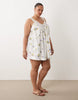 Curve v-neck poplin smock mini sundress with lace overlay in white floral print