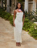 South Beach lace beach maxi dress with bow detail and back slit in cream
