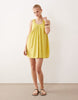 scoop ruched neck mini sundress in techy fabric in lime