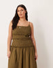 Curve crinkle maxi sundress with shirred dropped waist in olive