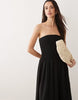 Brave Soul strapless midi dress with shirred bodice in black