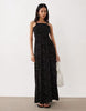 Esmée shirred beach maxi dress in black & white polka dots