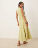 slash neck button down vest maxi dress in sage