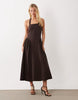 Mango square neck halter detail sleeveless midaxi dress with cinched waist in brown