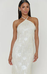 Julianna Maxi Dress ~ White Fringe Sequins