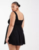 Curve Selina textured cotton shirred beach mini sundress in black