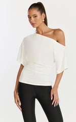 Dora Top - Off Shoulder Ruched Waist Top in Off White