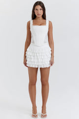 white layered mini skirt