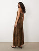 VILA jacquard cami maxi dress with trim details in brown
