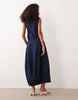 ARKET volume sleeveless denim dress in darkwash blue