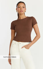 Georgina Top - Crew Neck Short Sleeve Baby Tee in Chocolate
