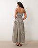 crinkle maxi sundress with shirred dropped waist in olive and cream gingham