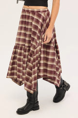 Luck & Trouble Vintage Check Midi Skirt Brown Print