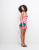 Mango 100% cotton tie front off shoulder mini dress in bright pink floral print