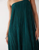 plissé strapless trapeze midaxi dress in teal