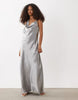 Vero Moda halterneck scoop front satin maxi dress in silver