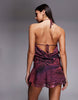 Tiger Mist Indigo 2.0 halterneck draped tie side multiway chiffon mini dress in burgundy floral