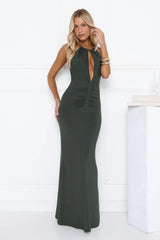 Go All Out Halter Maxi Dress Forest Green