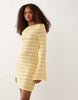 Miss Selfridge crochet long sleeve mini dress in butter yellow