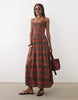 Abercrombie & Fitch scoop neck dipped waist midaxi dress with bold floral print in brown