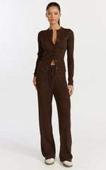 Indigo Top - Long Sleeve Button Down Knit Top in Chocolate