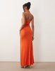 TFNC halterneck trim detail ruched maxi dress in bright orange