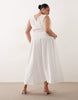 Esmée Curve mid waist shirred maxi beach dress in white & black polka dot