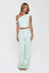 Linear Mood High Rise Straight Leg Tailored Pants Mint
