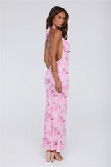 Power Vibe Halter Mesh Maxi Dress Pink