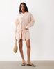 Noughts & Kisses pinstripe wrap waist shirt mini dress in orange