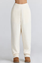 ivory wool boucle knit trousers