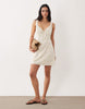 Abercrombie & Fitch ruched milkmaid mini dress in white floral