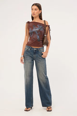Neovision Insignia Off Shoulder Top Washed Brown