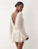 Oh Polly high neck draped backless cowl back mini dress in ivory polka dot