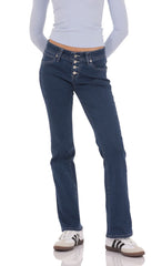 Button-Fly Slim Jeans in Dark Blue
