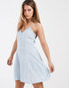 Vero Moda Petite button front cami mini skater dress in light blue
