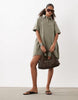 denim swing polo shirt dress in khaki