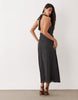 YAS polka dot halterneck maxi dress in black and white