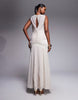 a-line dropped panel waist maxi dress with godets in stone