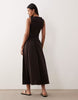 ruched bodice midi dress in chocolate