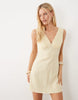 v neck mini dress in cream gingham