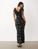 maxi slip dress with lace trim and ties in black floral