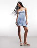 Monki sweetheart satin slip mini dress in blue