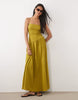 crinkle cami tie back midi dress with asymmetric waist in olive