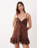 Miss Selfridge chiffon frill trim beach mini dress in chocolate